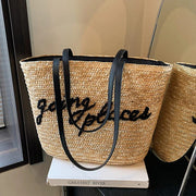 Raffia Beach Bag for Women, Lightweight Summer Vacation Purse in Khaki, styled as a SheSelects summer accessory