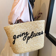 Raffia Beach Bag for Women, Lightweight Summer Vacation Purse in Khaki, styled as a SheSelects summer accessory