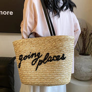 Raffia Beach Bag for Women, Lightweight Summer Vacation Purse in Khaki, styled as a SheSelects summer accessory