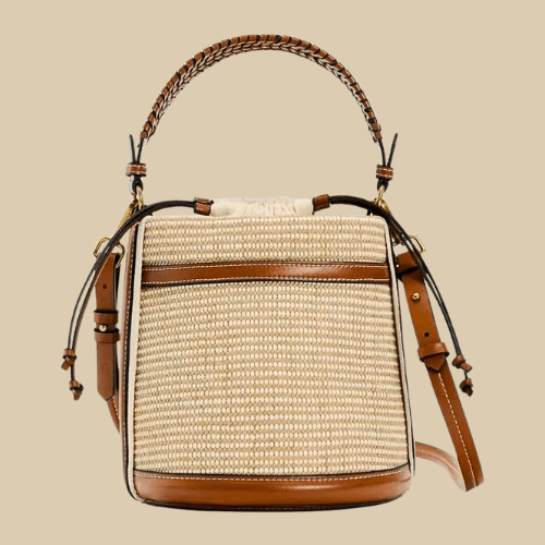 Raffia Bucket Bag for Women, Boho Summer Vacation Purse