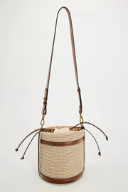 Raffia Bucket Bag for Women, Boho Summer Vacation Purse in Brown, styled as a SheSelects summer accessory