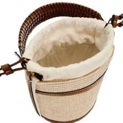 Raffia Bucket Bag for Women, Boho Summer Vacation Purse in Brown, styled as a SheSelects summer accessory