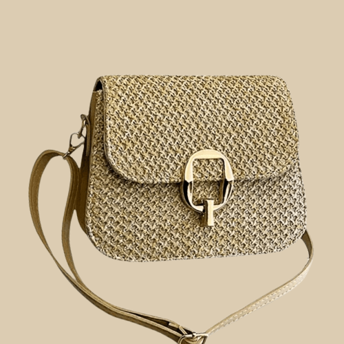 Raffia Crossbody Bag for Women, Woven Summer Purse with Easy Strap in Beige, styled as a SheSelects summer accessory