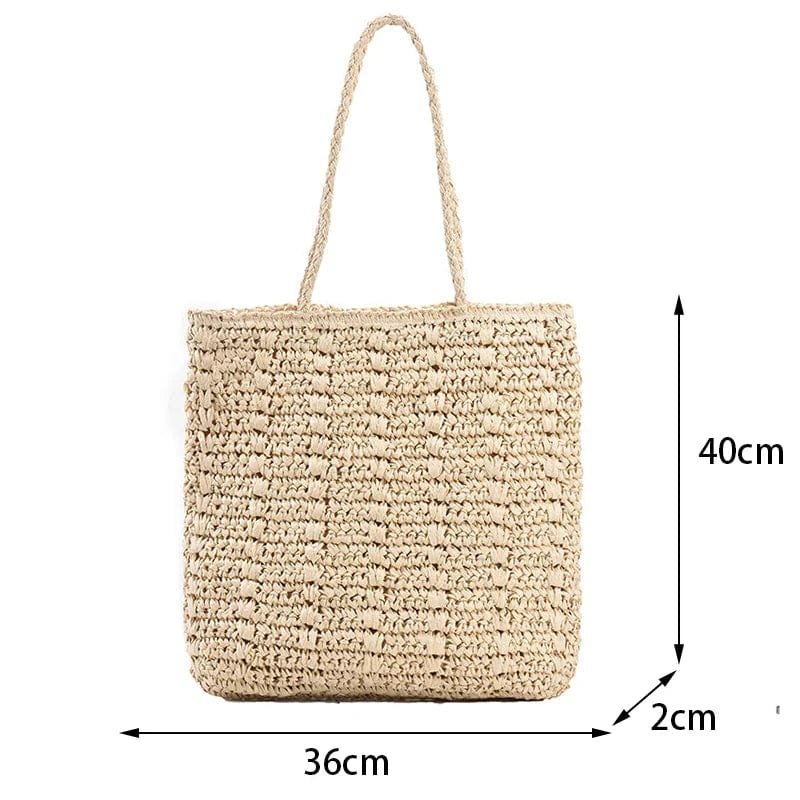 Raffia Shoulder Bag for Women, Natural Woven Summer Purse in Beige, styled as a SheSelects summer accessory