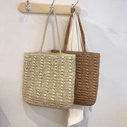 Raffia Shoulder Bag for Women, Natural Woven Summer Purse in Beige, styled as a SheSelects summer accessory