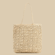 Raffia Shoulder Bag for Women, Natural Woven Summer Purse in Beige, styled as a SheSelects summer accessory
