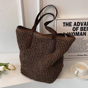 Raffia Tote Bag for Women, Woven Summer Beach and Vacation Purse in Coffee, styled as a SheSelects summer accessory