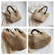 Raffia Tote Bag for Women, Woven Summer Beach and Vacation Purse in Coffee, styled as a SheSelects summer accessory