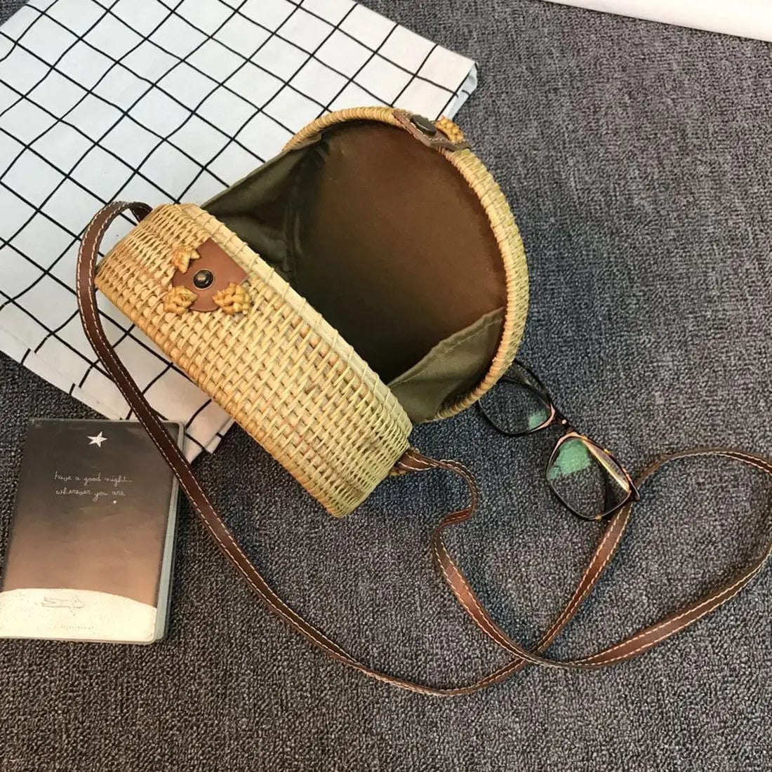 Small Rattan Summer Bag for Women, Natural Summer Vacation Purse, styled as a SheSelects summer accessory