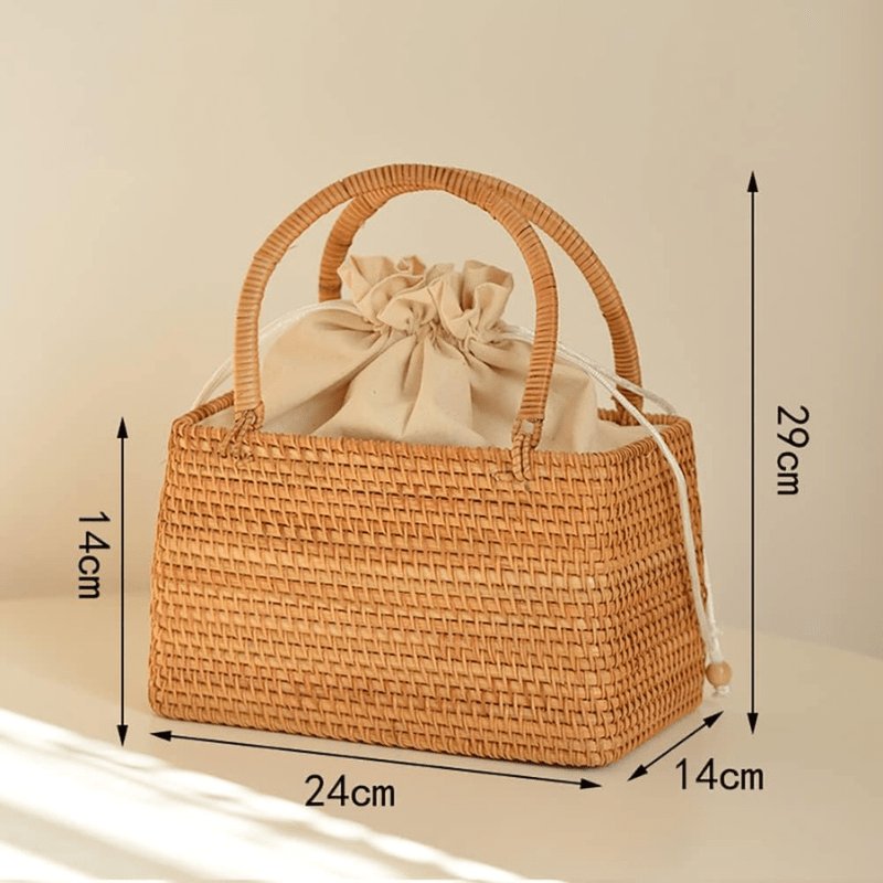 Rattan Beach Bag for Women, Lightweight Summer Vacation Purse, styled as a SheSelects summer accessory