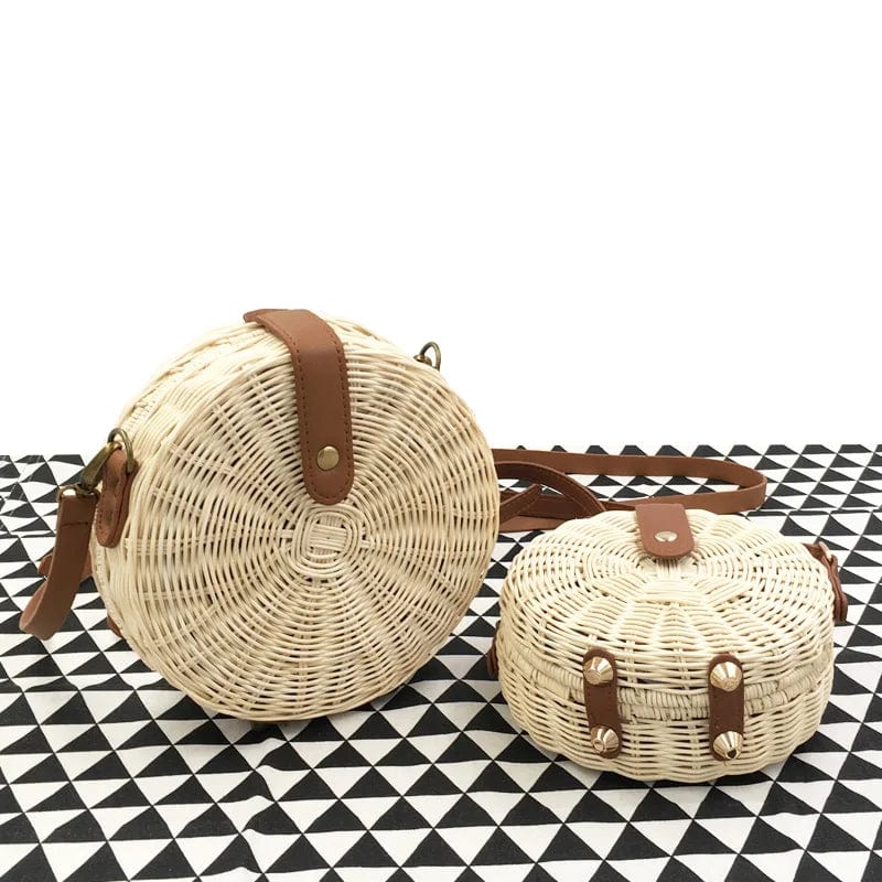 Rattan Round Bag for Women, Boho Summer Crossbody Purse, styled as a SheSelects summer accessory