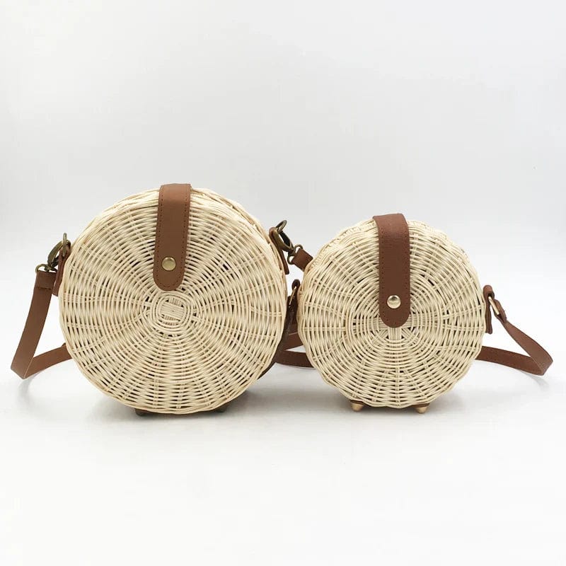 Rattan Round Bag for Women, Boho Summer Crossbody Purse, styled as a SheSelects summer accessory