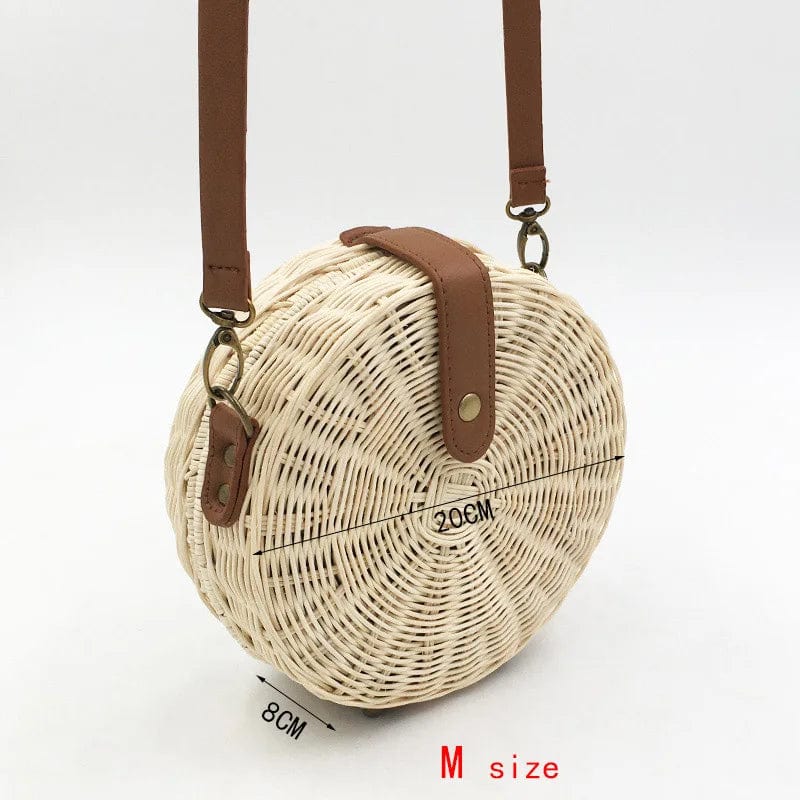 Rattan Round Bag for Women, Boho Summer Crossbody Purse, styled as a SheSelects summer accessory