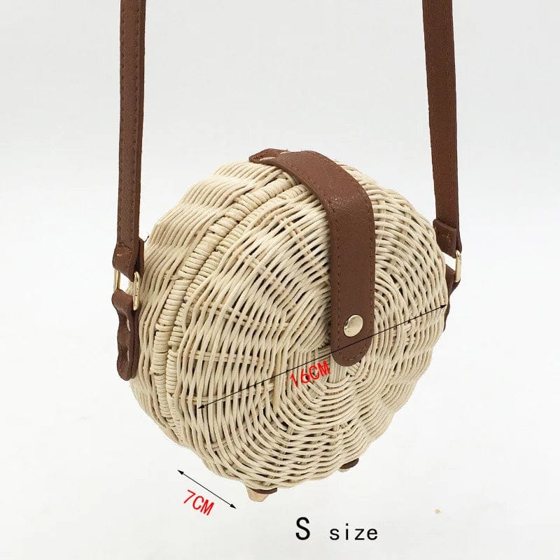 Rattan Round Bag for Women, Boho Summer Crossbody Purse, styled as a SheSelects summer accessory