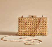 Rattan Clutch Bag for Women, Summer Wedding and Bridesmaid Purse in Natural, styled as a SheSelects summer accessory
