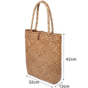 Rattan Tote Bag for Women, Woven Summer Beach and Vacation Purse, styled as a SheSelects summer accessory