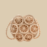 Rattan Shoulder Bag for Women, Natural Woven Summer Purse in Beige, styled as a SheSelects summer accessory
