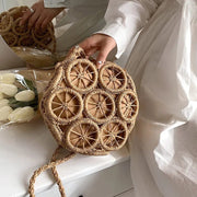 Rattan Shoulder Bag for Women, Natural Woven Summer Purse in Beige, styled as a SheSelects summer accessory