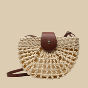Straw Round Bag for Women, Boho Summer Crossbody Purse in Beige, styled as a SheSelects summer accessory