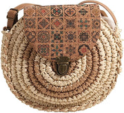 Straw Round Bag for Women, Boho Summer Crossbody Purse in Coffee, styled as a SheSelects summer accessory