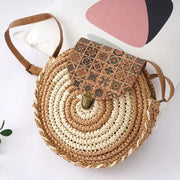 Straw Round Bag for Women, Boho Summer Crossbody Purse in Coffee, styled as a SheSelects summer accessory