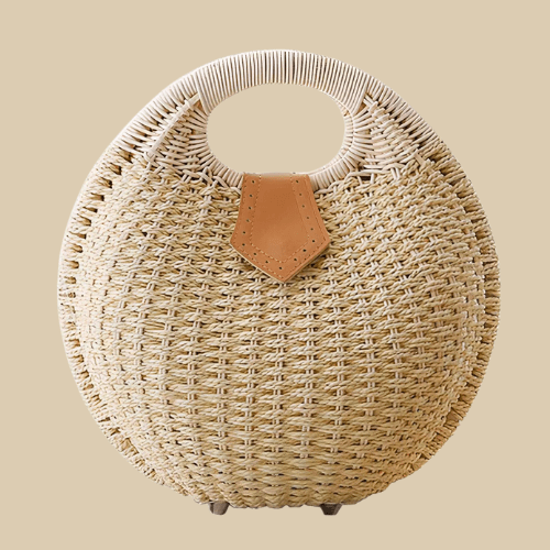 Wicker Round Bag for Women, Boho Summer Crossbody Purse in White, styled as a SheSelects summer accessory