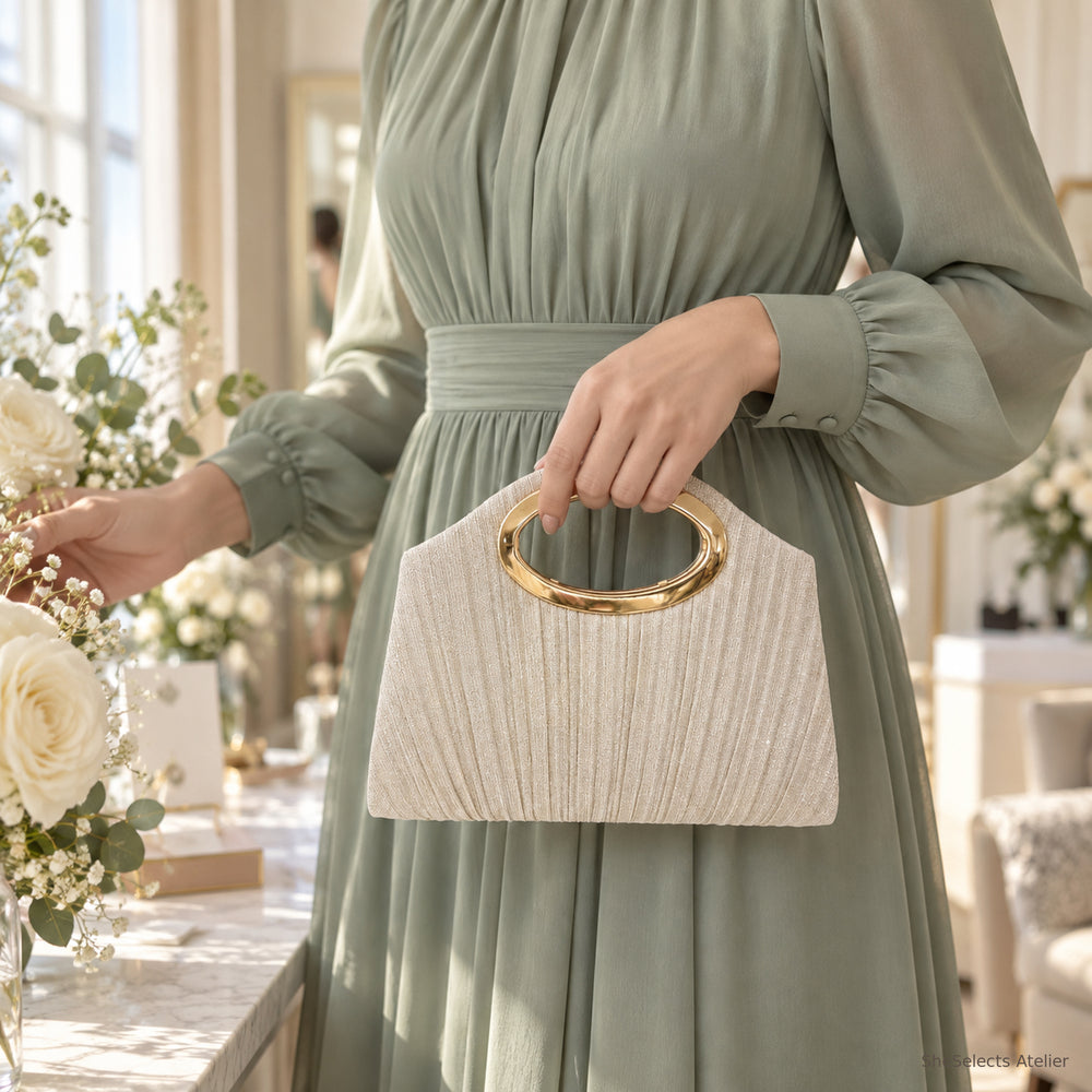 Estelle Oval Handle Pleated Evening Bag for Bridesmaids