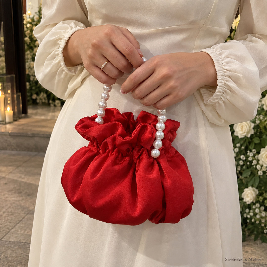 Lucienne Pearl Handle Satin Pouch for Bridesmaids