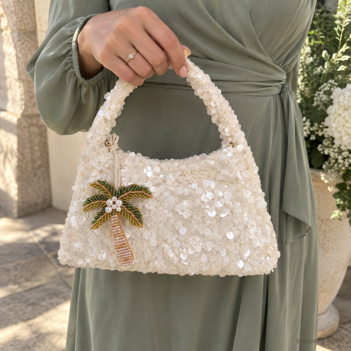SheSelects Atelier sequin bag palm hand for wedding bridesmaid weekend