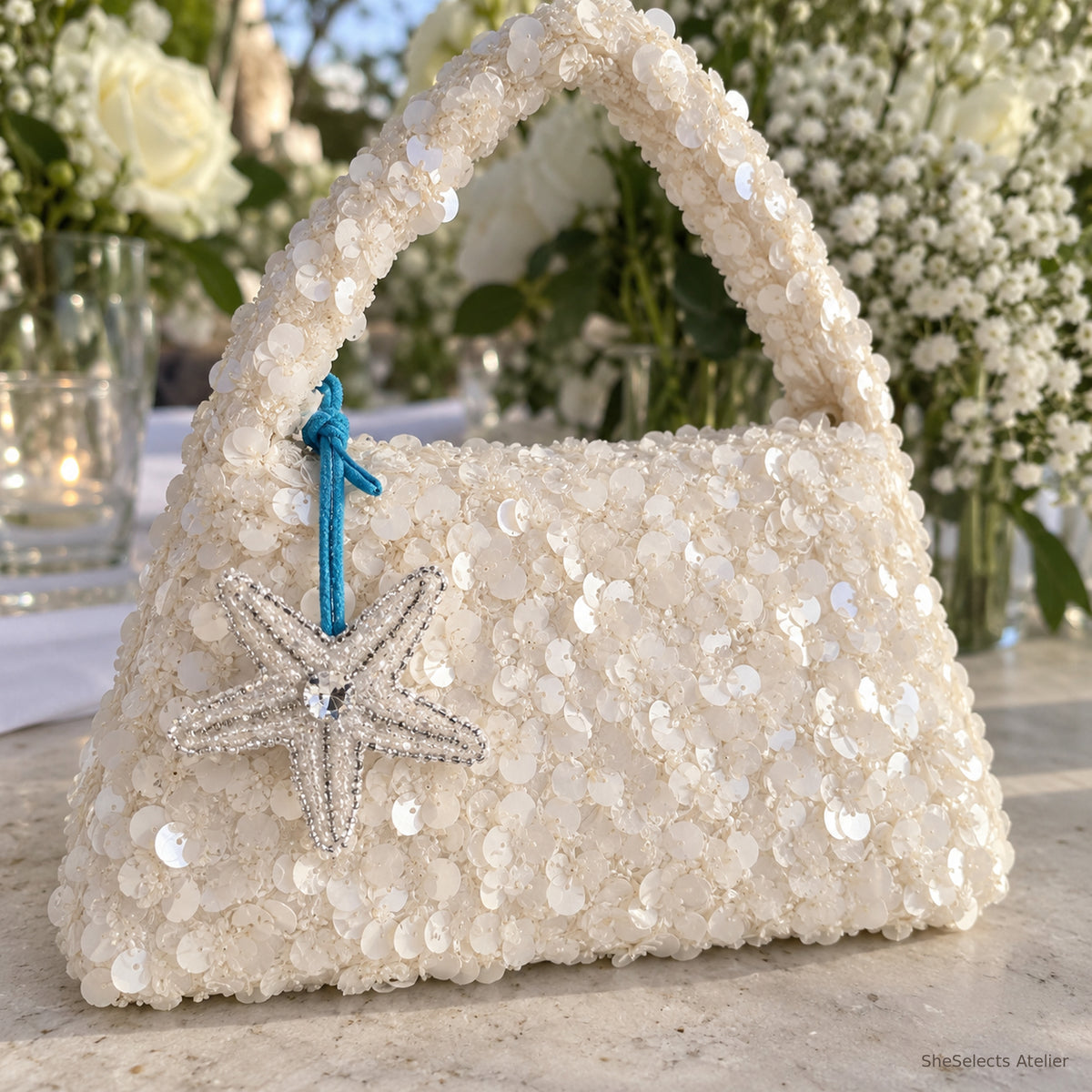 SheSelects Atelier sequin bag starfish detail for wedding bridesmaid weekend