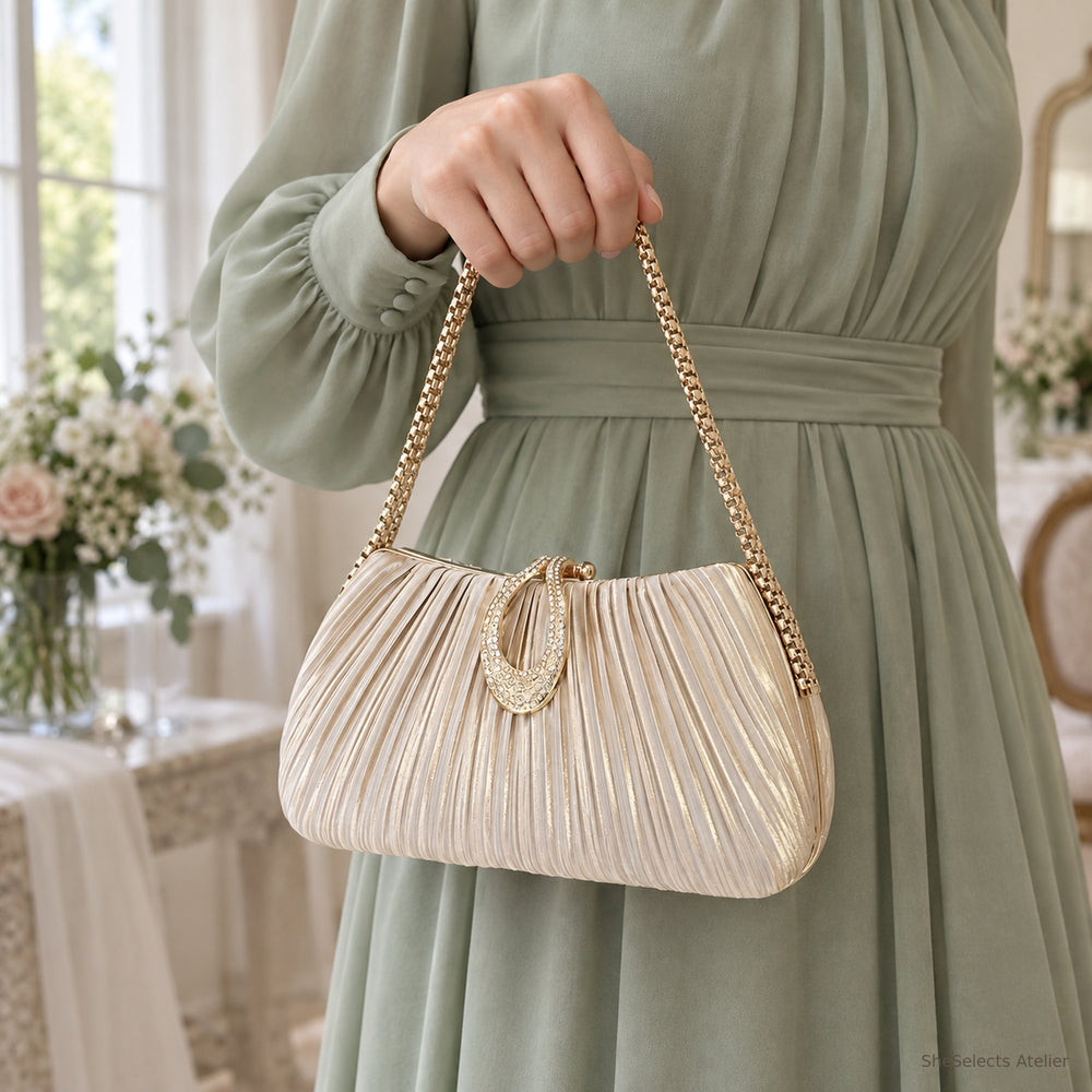 Amelie Pleated Satin Evening Bag for Bridesmaids