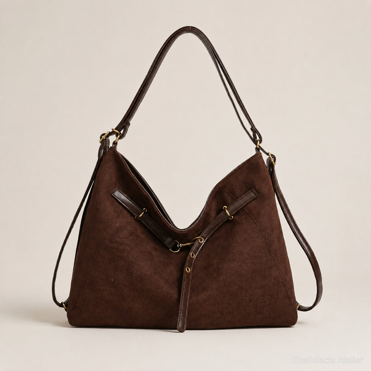 Brown large hobo shoulder bag straight front view