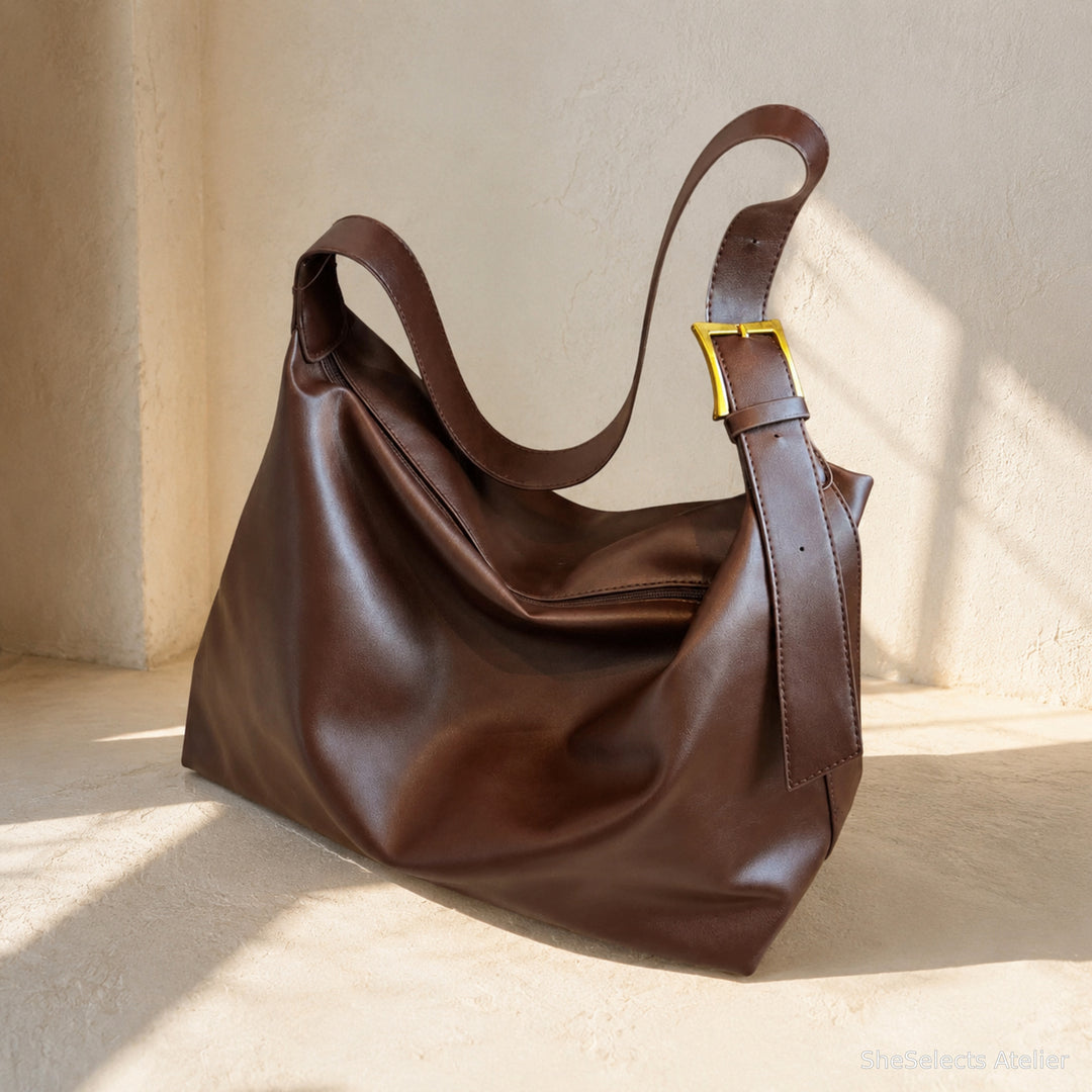 Large Vegan Leather Hobo Bag, Soft Slouchy Shoulder Tote with Wide Adjustable Strap