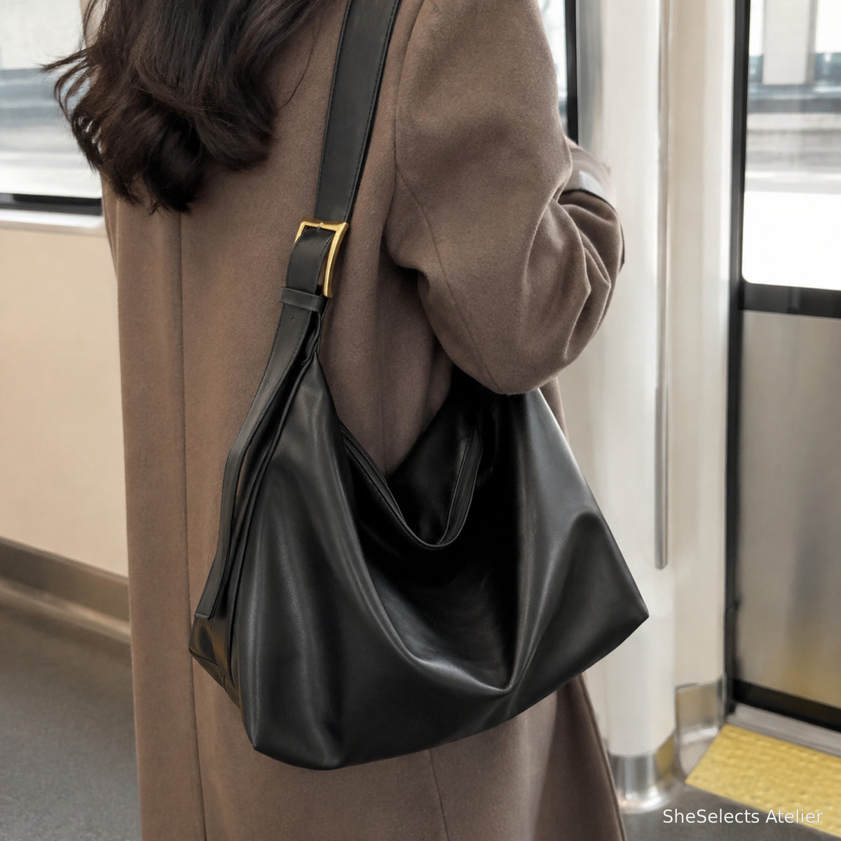 Black oversized hobo bag city commute