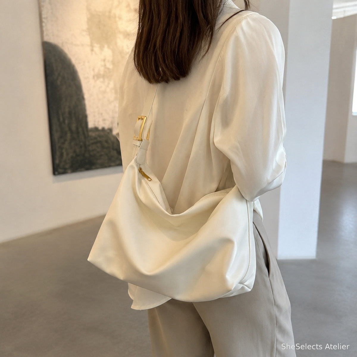 Creamy White minimalist hobo bag lifestyle