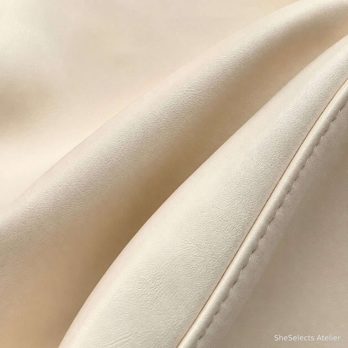Soft PU vegan leather grain and seam close up
