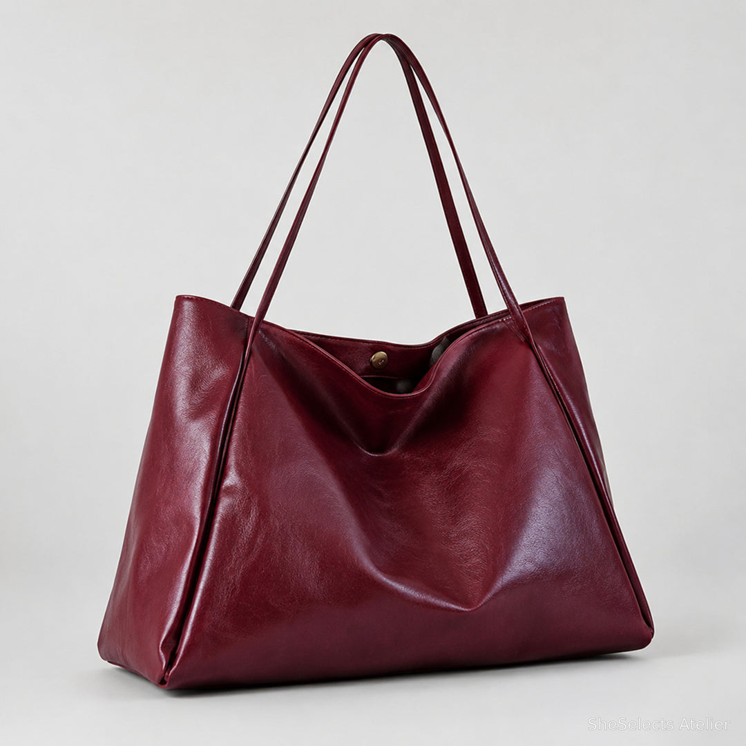 Grand sac cabas en cuir vegan, sac à épaule souple et ample avec fermeture magnétique