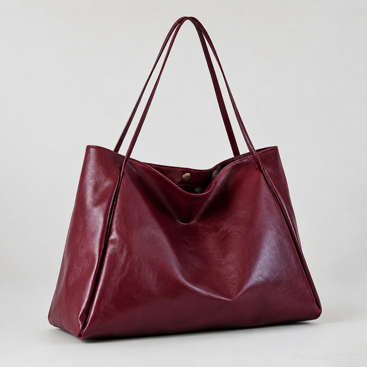 Wine Red large vegan leather tote bag front view