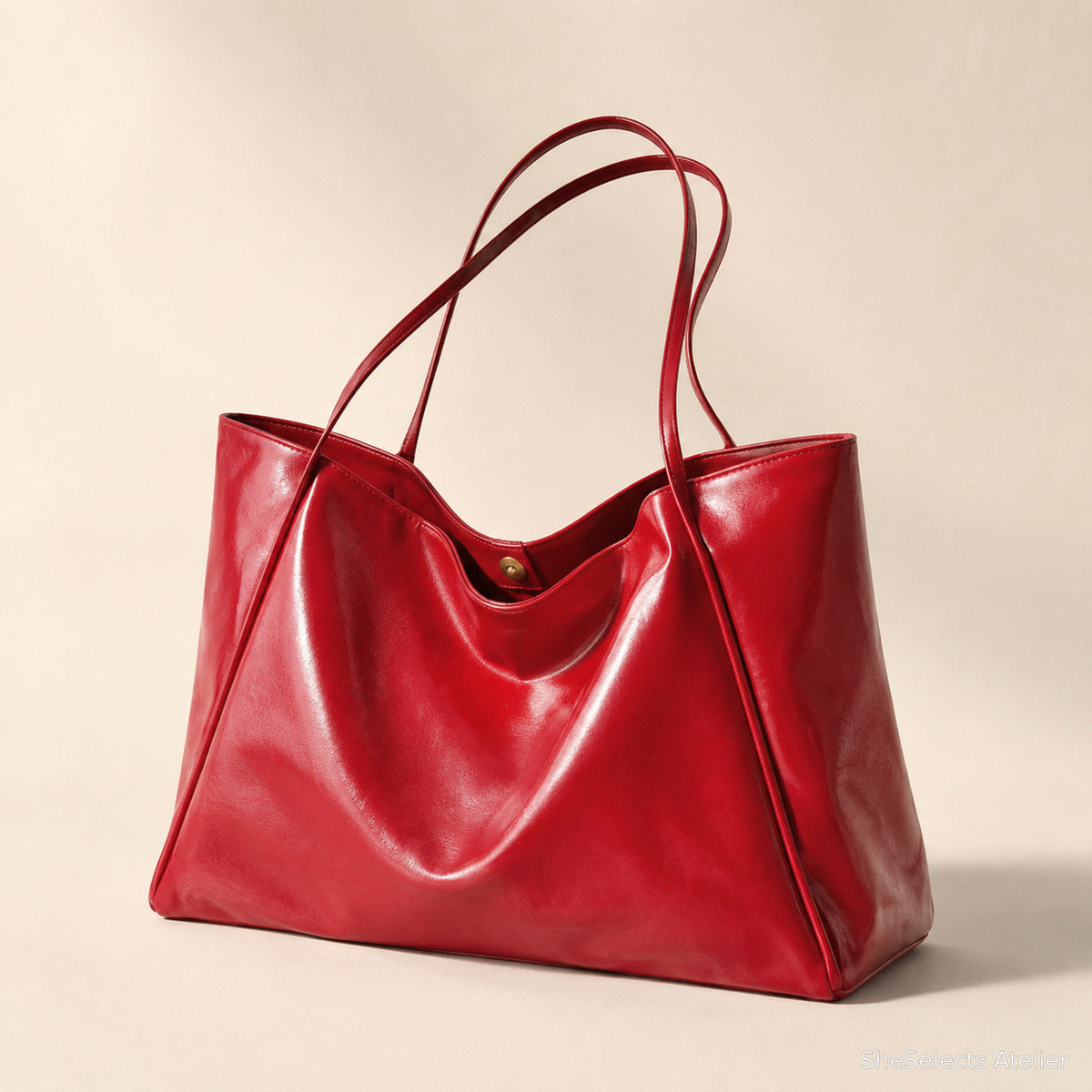 Red large vegan leather tote bag front view