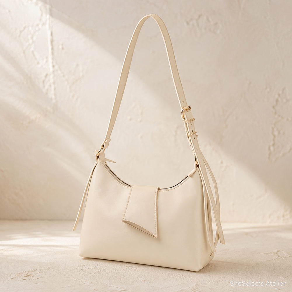 Vegane Leder-Schultertasche, kleine minimalistische Umhängetasche mit Reißverschluss und Fronttasche