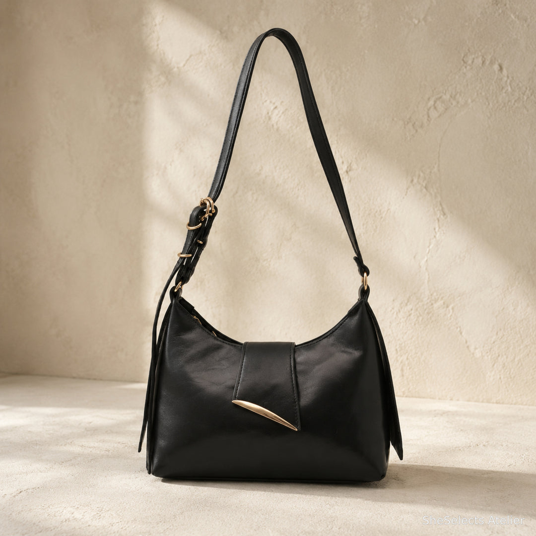 Vegan Leather Shoulder Bag, Small Minimalist Crossbody Purse with Zipper and Front Pocket