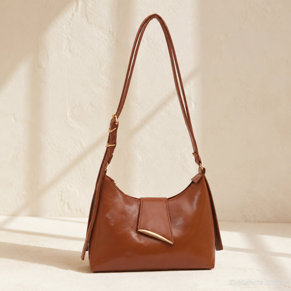 Light Brown vegan leather shoulder bag front view