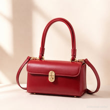 Red Retro Shoulder Bag, Structured Top Handle Purse with Crossbody Strap and Gold Clasp