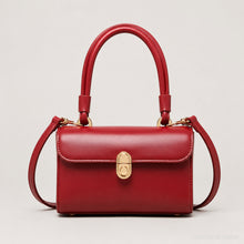 Red Retro Shoulder Bag, Structured Top Handle Purse with Crossbody Strap and Gold Clasp