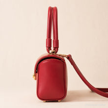 Red Retro Shoulder Bag, Structured Top Handle Purse with Crossbody Strap and Gold Clasp
