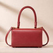 Red Retro Shoulder Bag, Structured Top Handle Purse with Crossbody Strap and Gold Clasp
