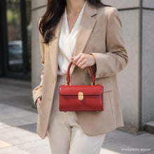 Red Retro Shoulder Bag, Structured Top Handle Purse with Crossbody Strap and Gold Clasp
