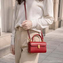 Red Retro Shoulder Bag, Structured Top Handle Purse with Crossbody Strap and Gold Clasp