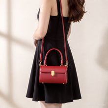 Red Retro Shoulder Bag, Structured Top Handle Purse with Crossbody Strap and Gold Clasp