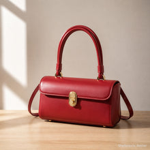 Red Retro Shoulder Bag, Structured Top Handle Purse with Crossbody Strap and Gold Clasp